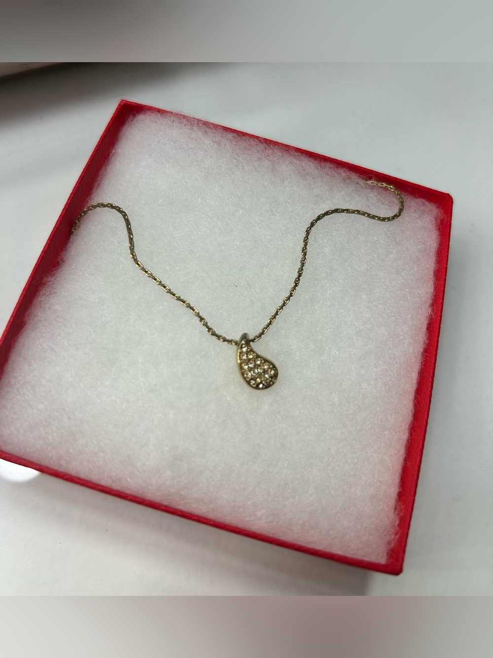 Vintage Christian Dior Gold Plated Tear Drop Rhinestone Pendant Necklace - Picture 5 of 8